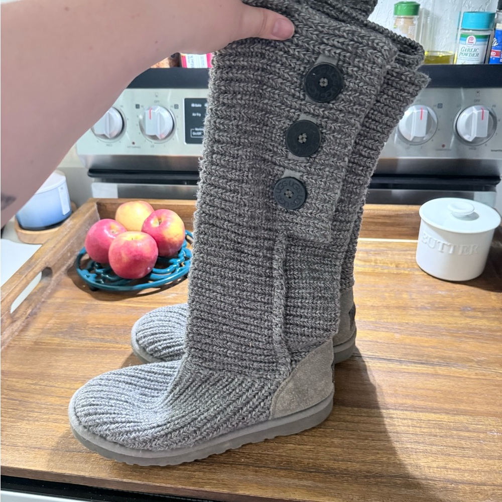 UGG Gray Knit Button-Accent Tall Boots